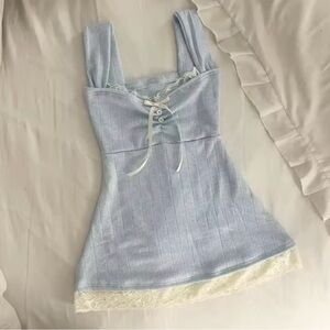 Light Blue Sleeveless Dress with Lace Trim